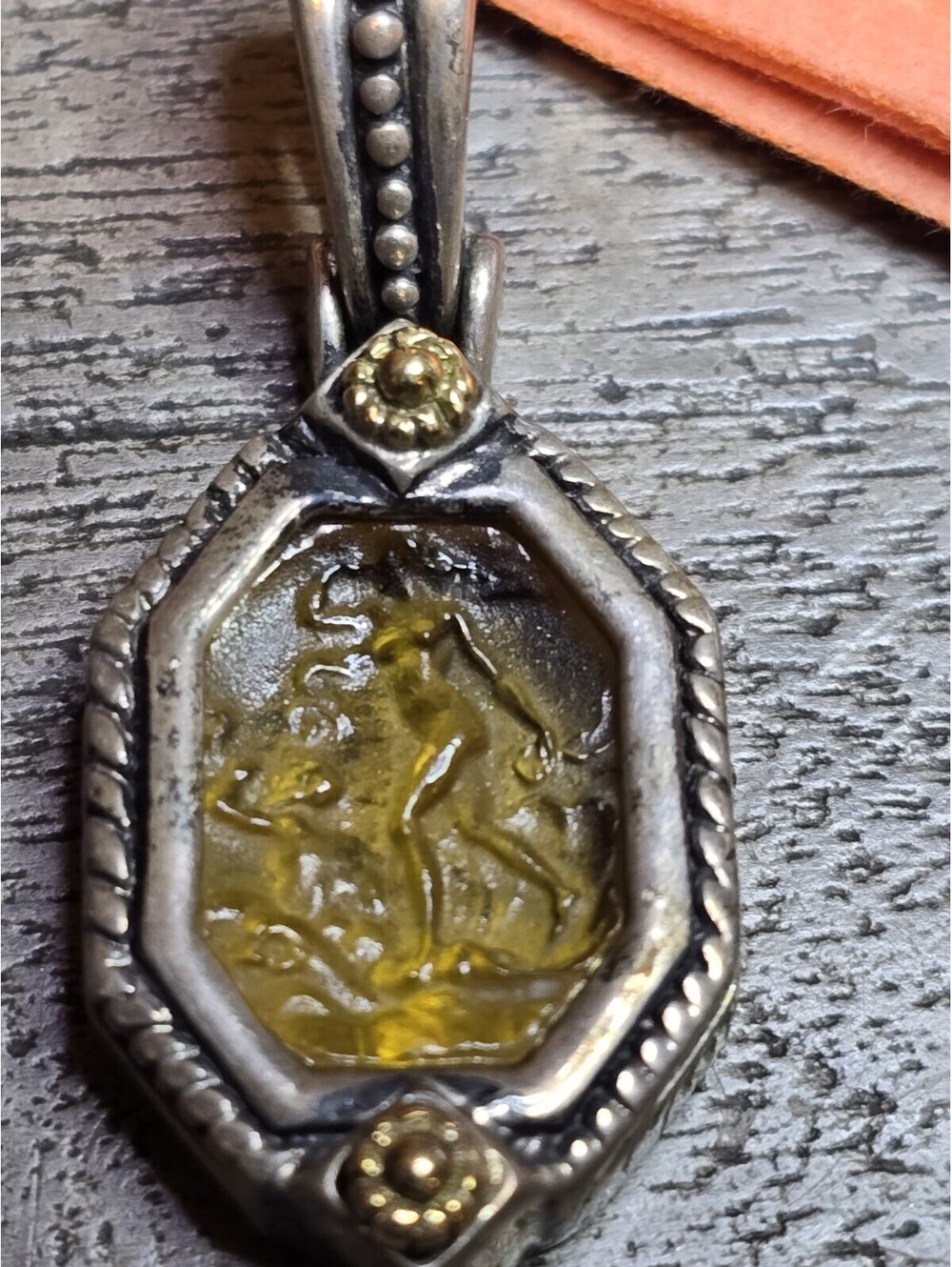 Fili Menegatti 925 18K Italy Carved Glass Figural Pendant